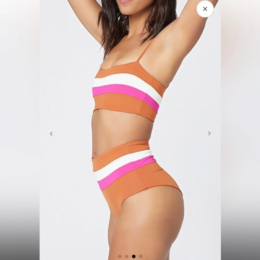 NWT L*SPACE  Rebel stripe top And bottom set amber / bougainvillea /cream small